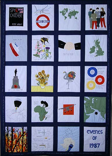 20 panel quilt depicting world events