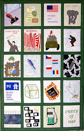 20 panel quilt depicting world events