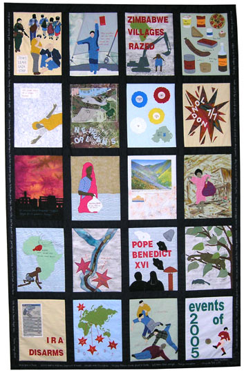 20 panel quilt with appliques showing the listed events